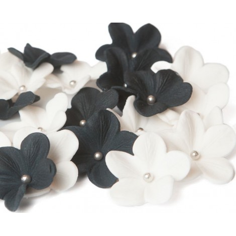 Juodos, baltos gėlės su sidabriniais viduriukiais