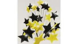 Juodos, geltonos blizgančios žvaigždės su vielutėmis