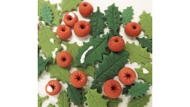 Kalėdinis rinkinys tortų ir keksiukų puošimui su uogomis ir bugienio lapeliais