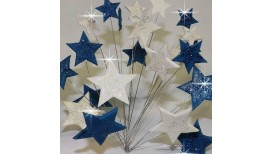 Mėlynos, baltos blizgančios žvaigždės su vielutėmis