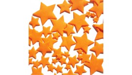 Oranžinės spalvos skirtingo dydžio žvaigždės
