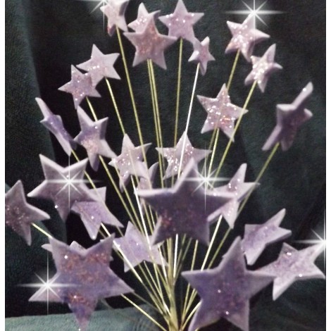 Šviesiai violetinės blizgančios žvaigždės su vielutėmis