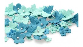Tiffany blue, water spalvos gėlytės su drugeliais